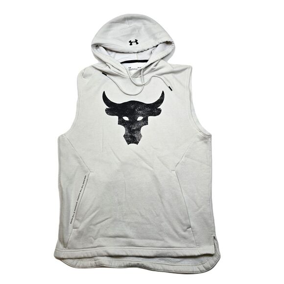 Under Armour Project Rock Sleeveless Hoodie‎ Mens Medium Ivory White Cold Gear - Picture 1 of 13